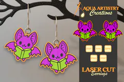 Bat Reading Book Halloween Earrings Laser Cut SVG Template Product Image 1