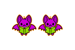 Bat Reading Book Halloween Earrings Laser Cut SVG Template Product Image 2