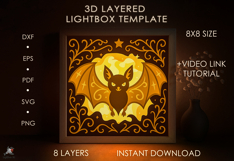 3D Gothic Bat Halloween Shadow box SVG Papercut template Product Image 4