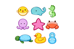 Cute cartoon assorted sea creatures and rubber duck Product Image 1