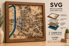 Baton Rouge Layered City Map SVG | 4 Layer Laser Cut SVG Product Image 1