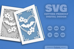 Bats and Floral Greeting Card Papercut SVG Product Image 6