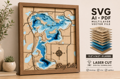 Bay Lake 3D Wooden Map Laser Cut Files Product Image 1