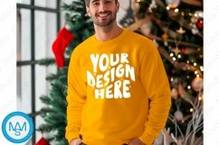 Yellow men Sweatshirt empty space Mockup, christmas Gildan Product Image 1