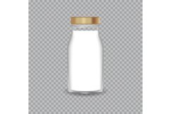 Realistic Transparent Glass Bottle with a Milk. Product Image 1