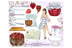 Sweet Kitchen Clip Art Girl Cooking Fashion Illustration Pla Product Image 3