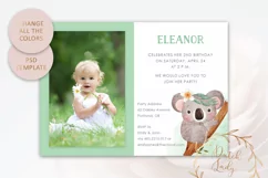 PSD Party Invitation Photo Card - Cute Koala - Design #1 Product Image 3