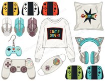 Gamer Girl CLIPART Valentine Day Relax Lazy Wine Books - PNG Product Image 2