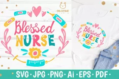 Blessed Nurse SVG, Nurse Floral Monogram SVG, Nurse Tattoo Product Image 1