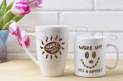 White coffee and cappuccino mug mockup with magenta tulip Product Image 1