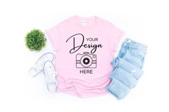 Gildan 64000 Mockup Softstyle Light Pink T-shirt Mock up Product Image 1