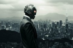 Futuristic concept of a cyborg in a suit with a robotic head Product Image 1