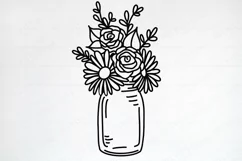 Mason Jar Roses Daisies Bouquet - Farmhouse Floral Frame SVG Product Image 3