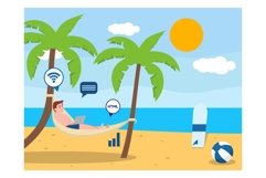 Digital nomad, the beach, hammocks flat design Product Image 1