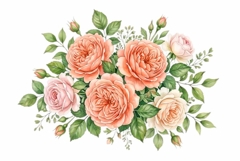 Watercolor soft peony bouquet with green leaves Product Image 1