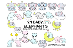 Baby Elephant Clipart Bundle | 21 Cute Nursery Animals SVG P Product Image 1