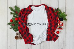 White t-shirt Mockup, Christmas plaid blank styled flatlay Product Image 1