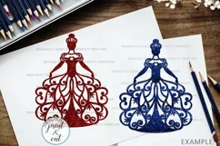 Bride in a floral swirls dress Wedding paper cut laser cut Product Image 4
