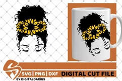 Messy Bun svg, Sunflower svg, Curly Hair, Black Woman svg Product Image 1