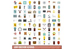 100 decor icons set, flat style Product Image 1