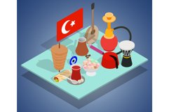 Turkish tea concept banner, isometric style Product Image 1