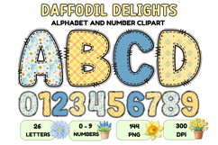 Daffodil Floral Patchwork Alphabet PNG Clipart 300 DPI Product Image 1