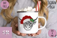 Santa Highland cow | paper cutting | highland cow svg Product Image 1