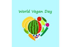 International vegan day concept background, flat style Product Image 1