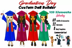 Graduation Girls College Clipart Customizable Paper Doll PNG Product Image 1