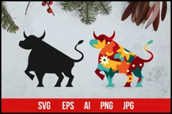 Black and multicolored silhouette of an ox - SVG Cut Files Product Image 1