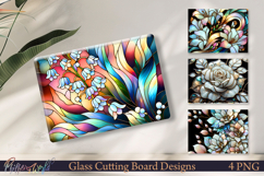 Spring Flowers Glass Board Sublimation PNG | Cutting Boards Product Image 1