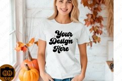Bella Canvas 3001 Fall Woman Mockup,Fall white TShirt Mockup Product Image 1