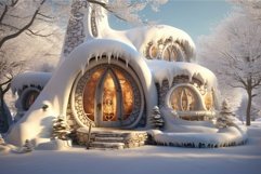 Enchanted snow-covered cottage at dusk Product Image 1