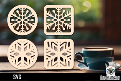 Lasercut Coasters Mandala, Coffee coaster snowflake svg Product Image 1