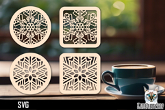Lasercut Coasters Mandala, Coffee coaster snowflake svg Product Image 1
