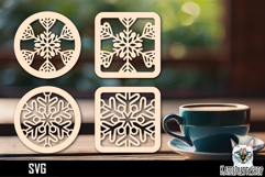 Lasercut Coasters Mandala, Coffee coaster snowflake svg Product Image 1