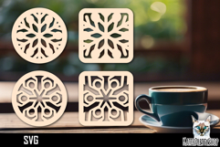 Lasercut Coasters Mandala, Coffee coaster snowflake svg Product Image 1