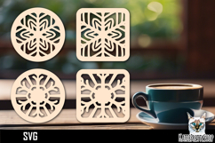 Lasercut Coasters Mandala, Coffee coaster snowflake svg Product Image 1