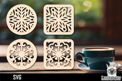 Lasercut Coasters Mandala, Coffee coaster snowflake svg Product Image 1