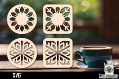 Lasercut Coasters Mandala, Coffee coaster snowflake svg Product Image 1