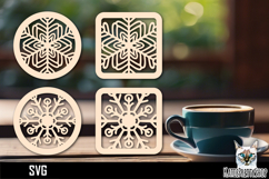 Lasercut Coasters Mandala, Coffee coaster snowflake svg Product Image 1