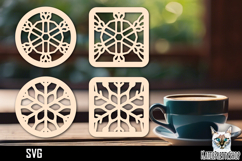 Lasercut Coasters Mandala, Coffee coaster snowflake svg Product Image 1