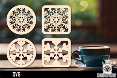 Lasercut Coasters Mandala, Coffee coaster snowflake svg Product Image 1