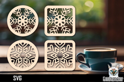 Lasercut Coasters Mandala, Coffee coaster snowflake svg Product Image 1