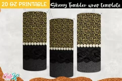 Black Denim leopard and lace 20 Oz. Skinny Tumbler Product Image 1