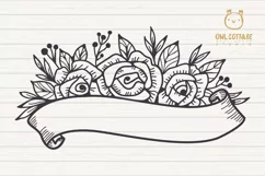 Ribbon Banner Roses SVG, Valentine Ribbon Border SVG, Weddin Product Image 3