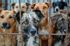 Dogs behind bars looking outward Product Image 1