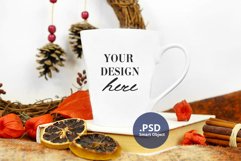Latte mug mockup PSD, Winter White mug mock up full wrap Product Image 2