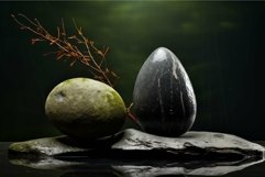 Serene zen stones with twigs on dark background Product Image 1