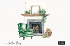 Watercolor Farmhouse Fireplace Clipart | Farmhouse Clipart Product Image 1